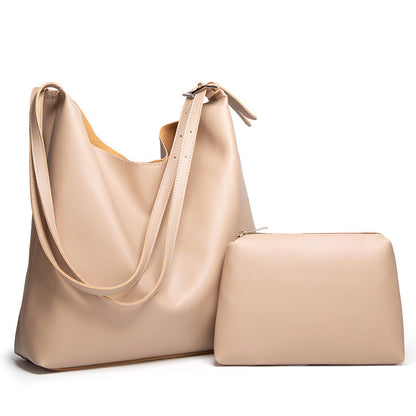 Beige Large Capacity Tote Bag with Matching Pouch front view