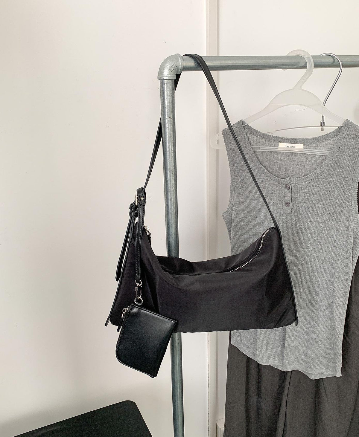 Black Small Hobo Shoulder Bag front view