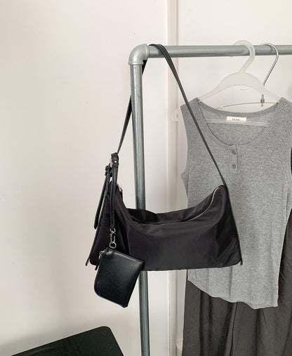 Black Small Hobo Shoulder Bag front view