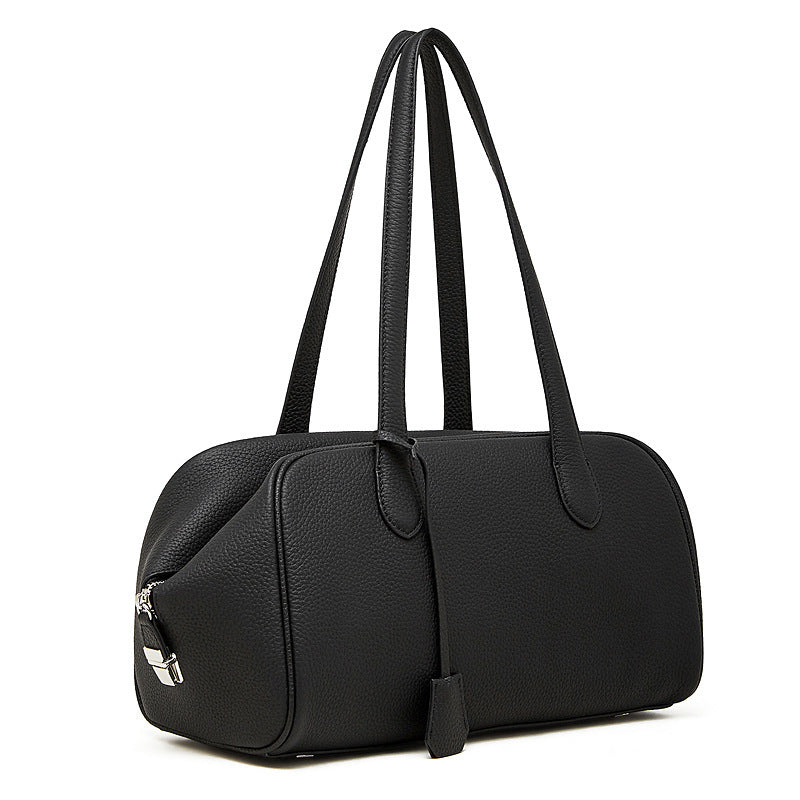 Black Genuine Leather Tote Bag front view
