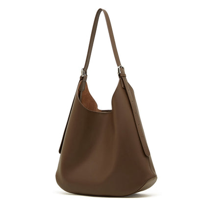 Coffee Genuine Leather Hobo Shoulder Bag front view