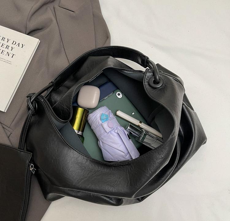 Black Large Hobo Shoulder Bag interior and everyday capacity
