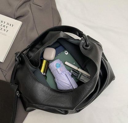 Black Large Hobo Shoulder Bag interior and everyday capacity