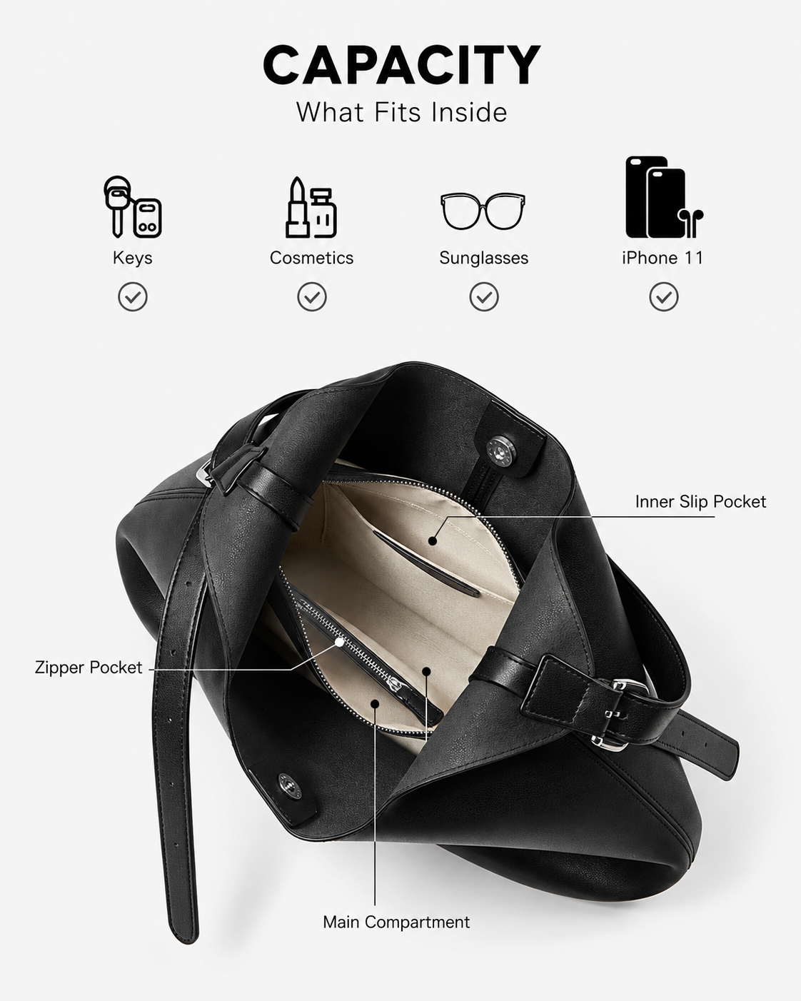 Genuine Leather Hobo Shoulder Bag interior and everyday capacity