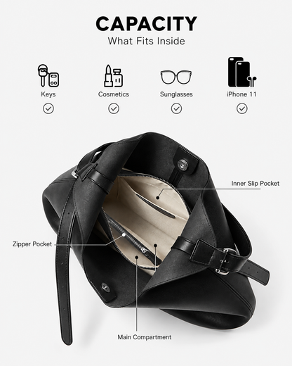 Genuine Leather Hobo Shoulder Bag interior and everyday capacity