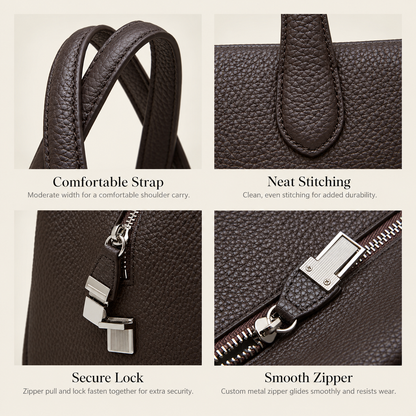 Genuine Leather Tote Bag construction and hardware details