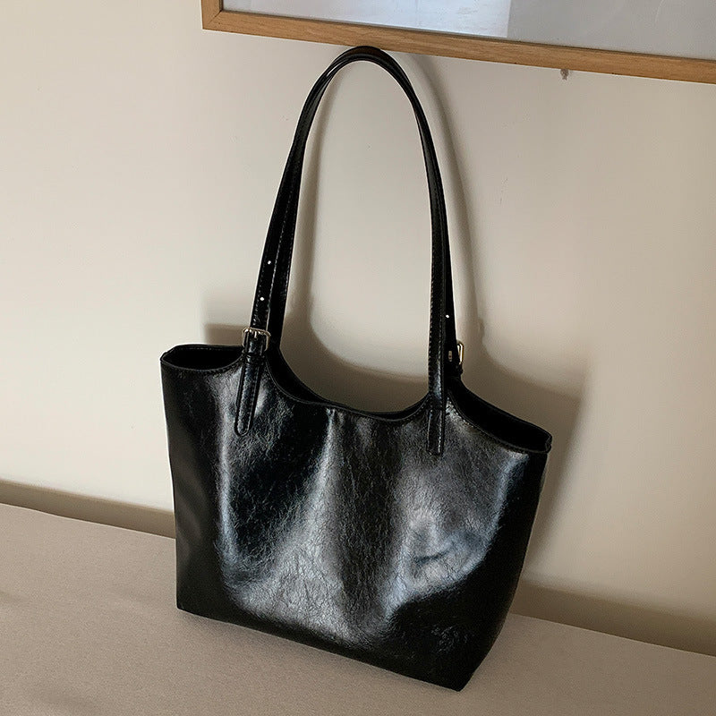 Black Minimalist Tote Bag front view