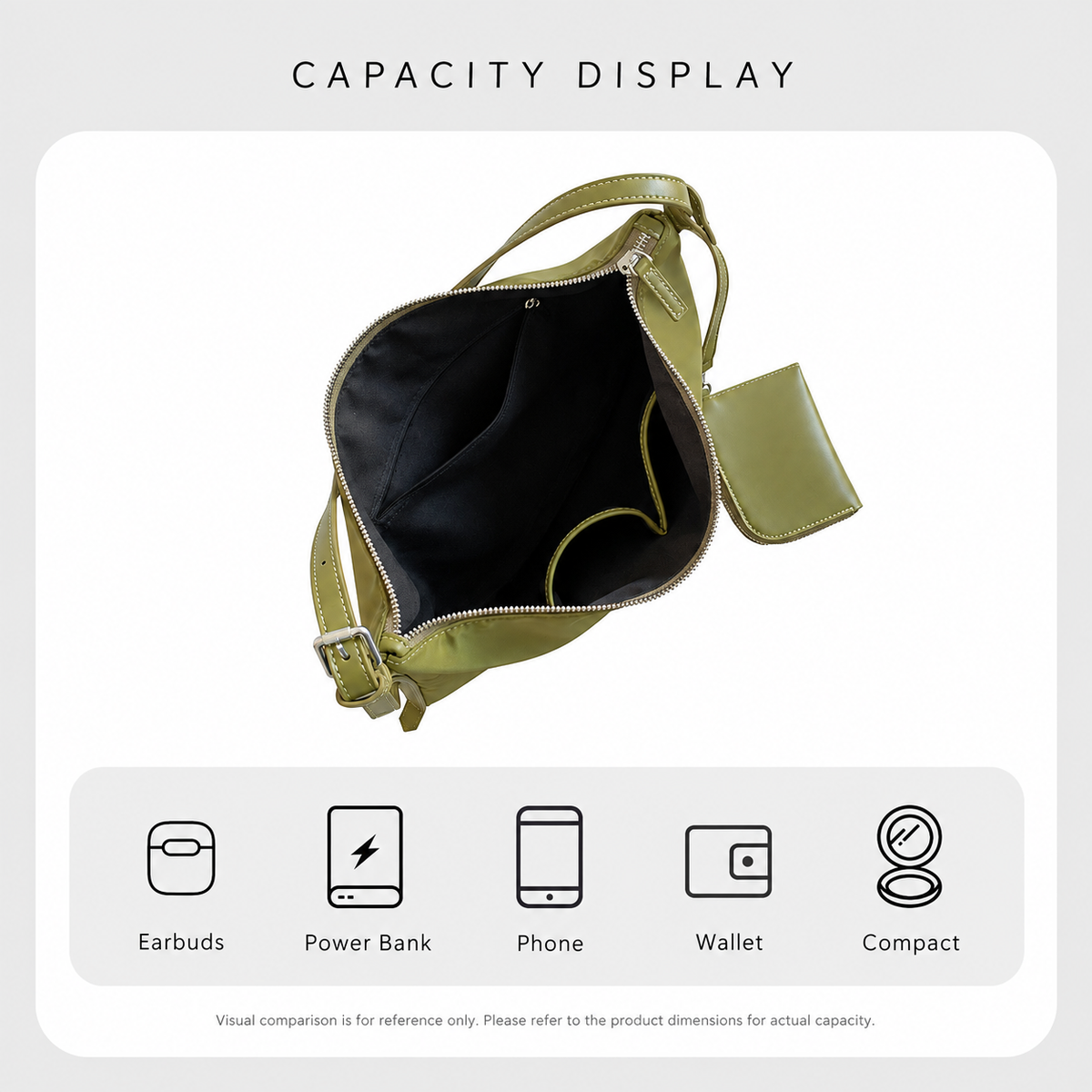 Green Small Hobo Shoulder Bag interior and everyday capacity