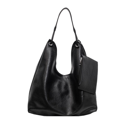 Black Large Hobo Shoulder Bag front view