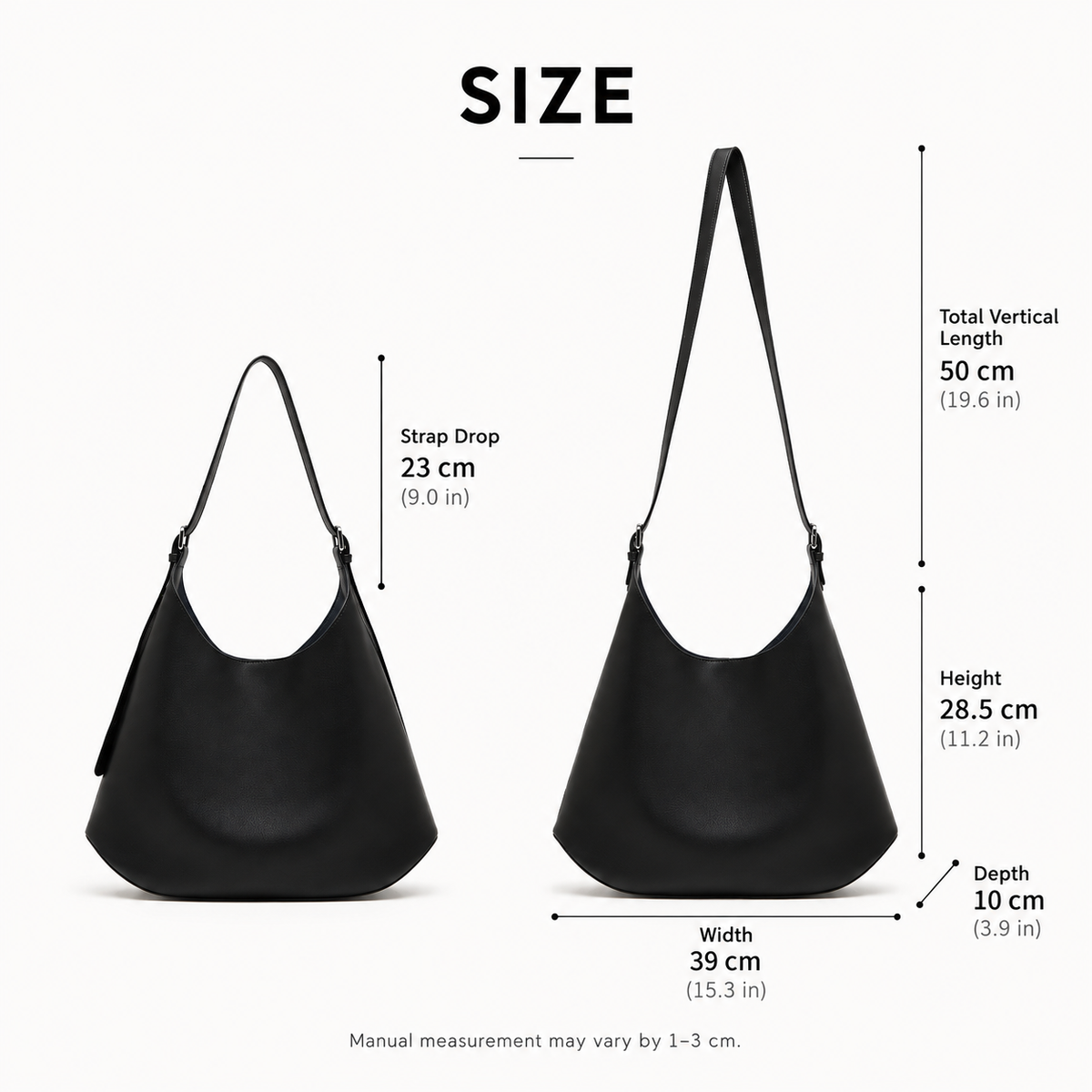 Genuine Leather Hobo Shoulder Bag dimensions