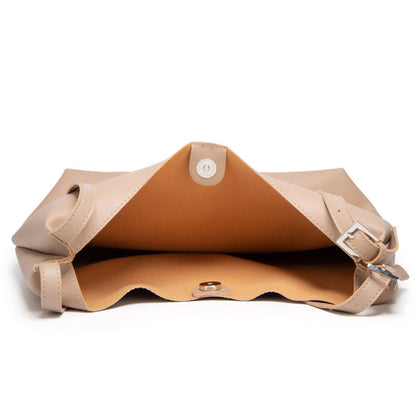 Beige Large Capacity Tote Bag with Matching Pouch interior and closure