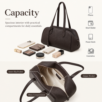 Coffee Genuine Leather Tote Bag interior and everyday capacity