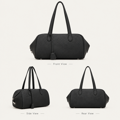 Black Genuine Leather Tote Bag multiple views