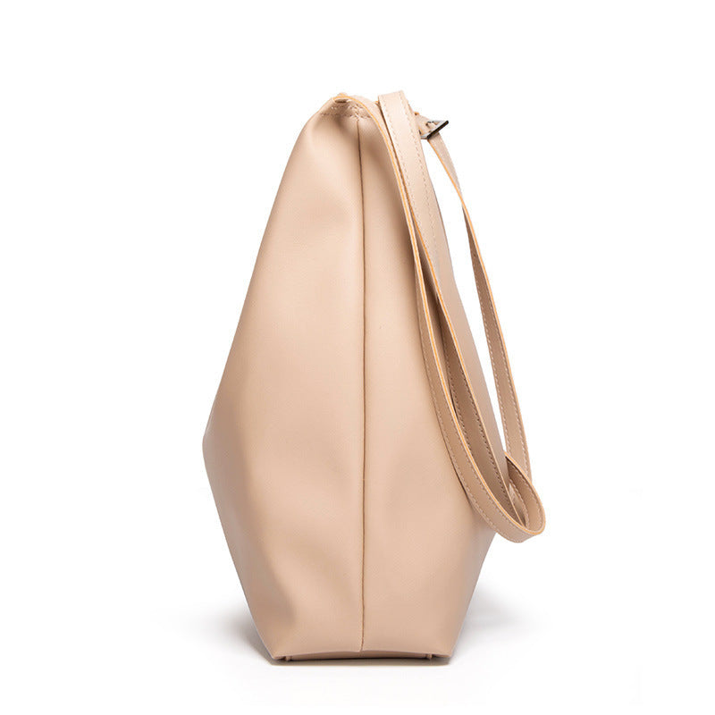 Beige Large Capacity Tote Bag with Matching Pouch multiple views
