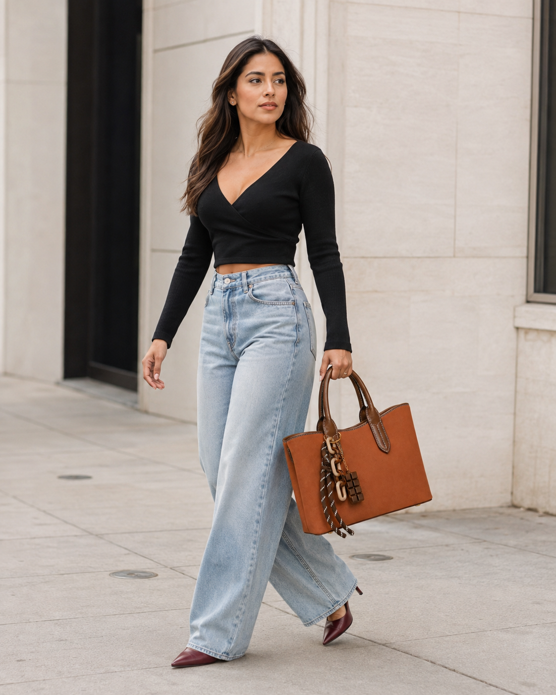 Structured Tote | Chain-and-Scarf Accent and Shoulder Strap