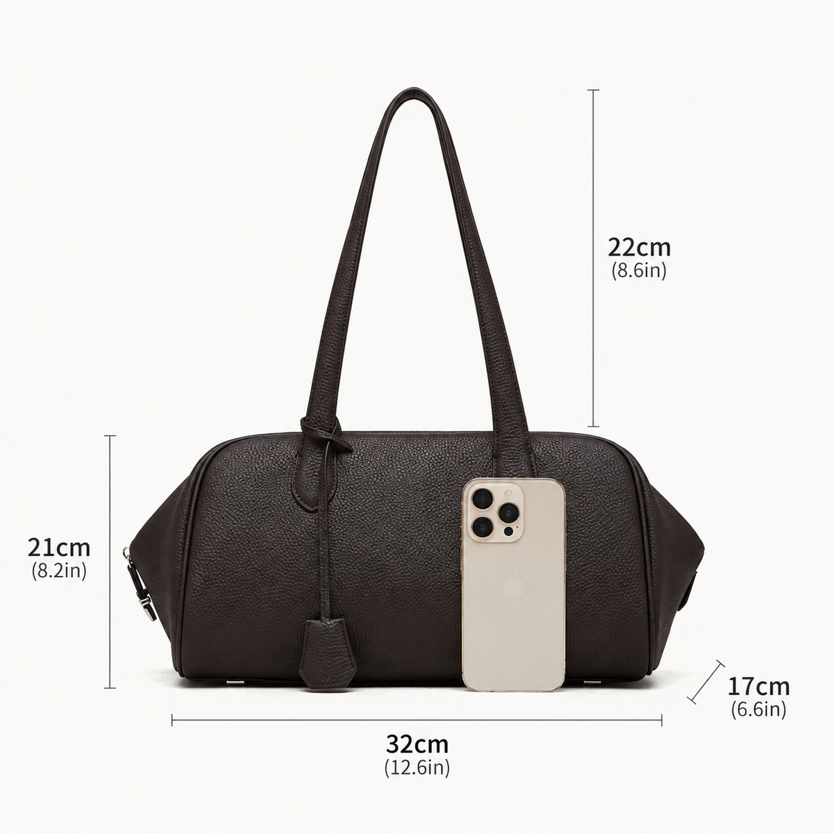 Coffee Genuine Leather Tote Bag dimensions