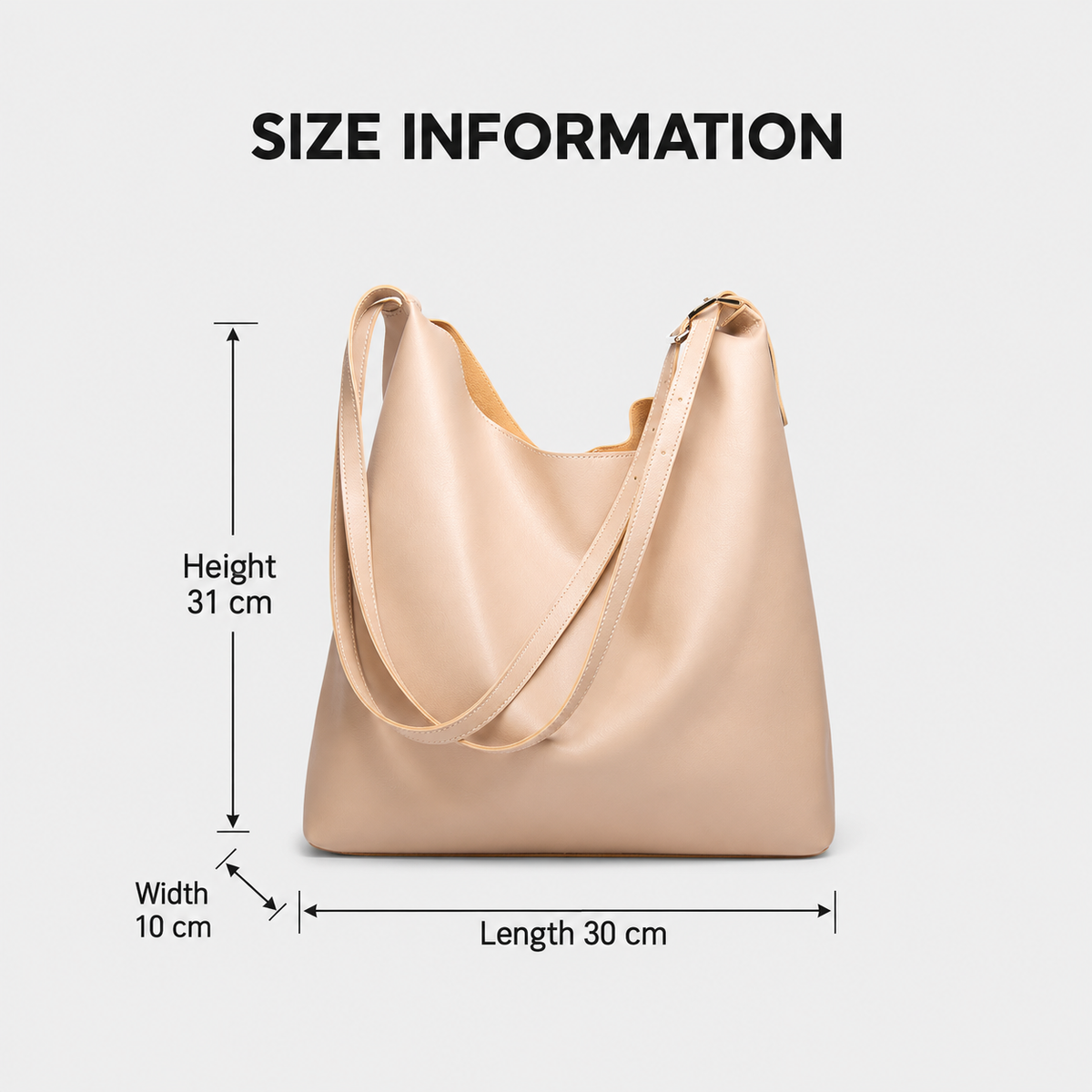 Beige Large Capacity Tote Bag with Matching Pouch dimensions