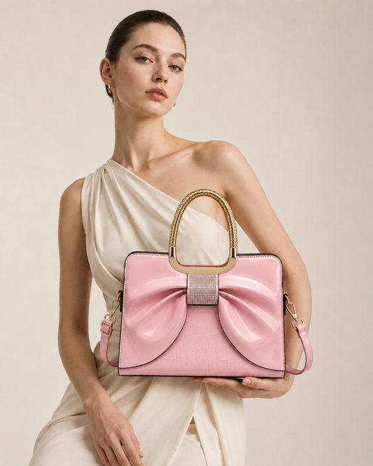 Bow-Detail Top Handle Bag | Glossy Finish and Shoulder Strap