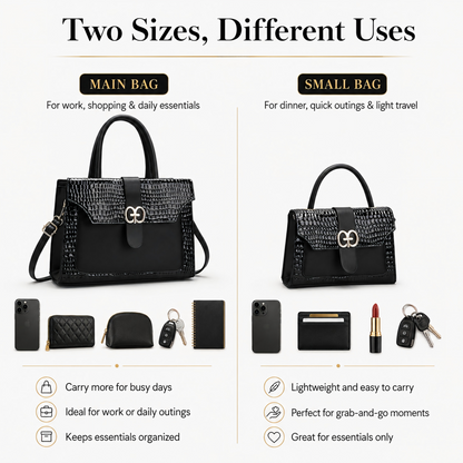 2-Piece Croc-Textured Satchel Bag Set | Flap Closure